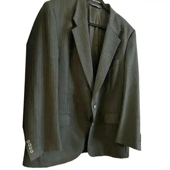 Vintage Burberry’s 100% Wool Blazer Men’s XXL Black Striped Buttons Pockets - Picture 3 of 7